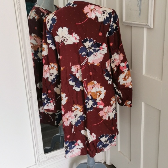 Womens Old Navy Cottagecore Floral Shift Burgundy Lace Up Midi Dress. M - Picture 4 of 4